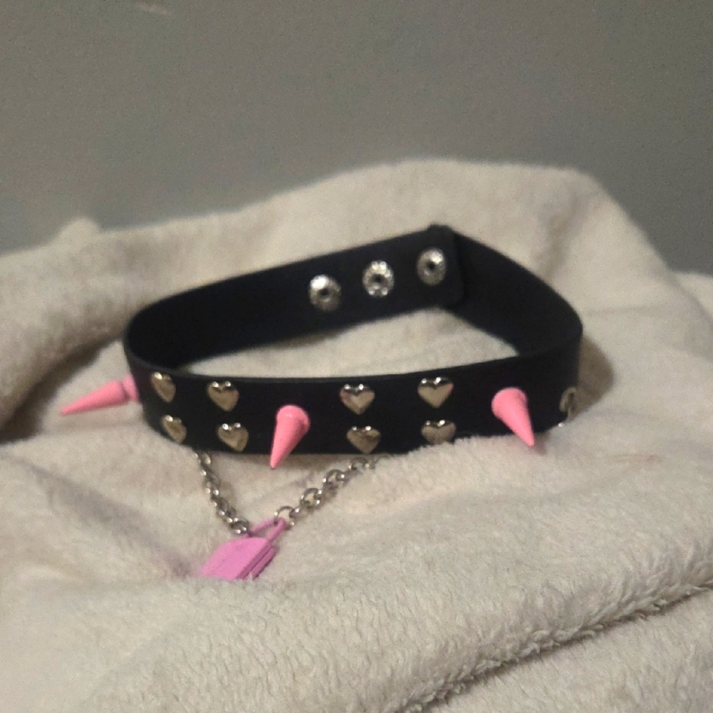 Black and Pink Spiked Choker Necklace